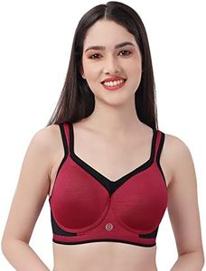 SOIE Women Full Coverage Polyamide Spandex High Impact Padded Non Wired Sports Bra, Crimson, 32C