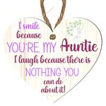 Auntie Funny Sign - Unique Gift For Aunt, Aunty Birthday Present, Christmas Surprise - Wooden Heart Plaque With Detailed Printing, Perfect Decorative Keepsake for Aunty's Special Occasions