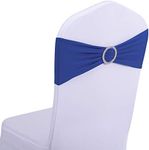 Peomeise 50pcs Royal Blue Spandex Chair Sashes with Buckle Slider for Wedding, Party Decoration