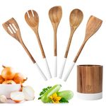 Beech Wooden Cooking Utensil Set, Kitchen Cooking Tools Kitchen Gadgets 5 Pieces Spoon & Spatula Mix Perfect for Nonstick Pots and Pans Cookware Turner