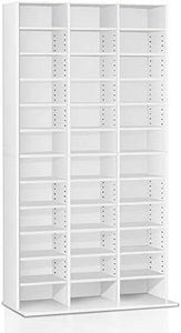 Artiss Bookshelf, Adjustable Book Shelf Bookcase Corner Display Cabinet Storage Shelves Bookshelves Stand CD DVD Rack Living Room Office Furniture, Holds 1116 CDs 528 DVDs 18mm Thick Frame White