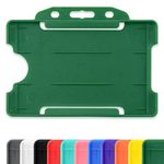 Green Single-Sided Rigid Slide in Open Faced ID Card Badge Holders Horizontal/Landscape Identity Plastic Pass Protector - Holds a 86mm 54mm cr80 Credit Card Sized Pack of 100