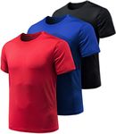 ATHLIO Men's Workout Running Shirts, Sun Protection Quick Dry Athletic Shirts, Short Sleeve Gym T-Shirts, Unique 3pack(cts10) - Black/Blue/Red, Large