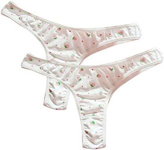 YOMORIO Cute Strawberry Thongs Underwear Japanese Panties Low Waist G String T-Back for Women Lingerie, White