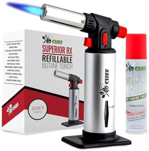 Jo Chef Kitchen Torch With Butane included, Refillable Butane Torch, Creme Brulee Torch, Blow Torch Lighter gun With Safety Lock & Adjustable Flame, Culinary Cooking Torch for Food, 1 Can Included