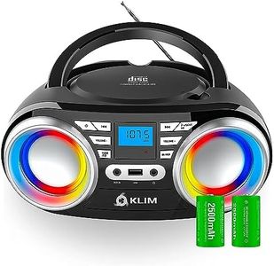 KLIM B3 Portable CD Player - New 2024 - FM Radio CD MP3 Bluetooth AUX USB RGB Lights - CD Boombox - Wired and Wireless Mode with Rechargeable Batteries - Upgraded CD Laser Lens - Digital EQ - Black