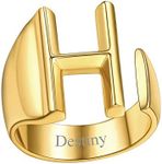 FindChic Personalized Initial Ring Gold, Big Letter Ring, Alphabet H Statement Cuff Rings for Women, Stackable Knuckle Ring Engravable 18K Gold Plated Resizable Fashion Jewelry Gift Custom Name Ring