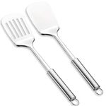 Stainless Steel Spatulas Set, ReaNea Silver Slotted Turner, Solid Turner, Heavy Duty Sturdy Kitchen Spatula High Heat Resistant, Ideal Cookware for Fish,Eggs,Pancakes, Dishwasher Safe, Easy to Clean