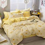 Tbrand Yellow Floral Comforter Cover Flowers Bedding Set Luck Clover and Yellow Plaid Reversible Design Floral Kids Room Decor Bedclothes 1 Duvet Cover 1 Pillowcase (Single, Yellow)