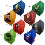 PRIVIU Mask for Kids 7 to 12 Years | Pack of 8 | Marvel Avengers Superhero Designs | Washable & Reusable | Adjustable Ear Loop, Soft Cotton Cloth Kids Masks