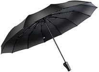 Feimvbe Travel Umbrella, Windproof Automatic Umbrella Compact Sized Portable Personal Umbrella with 10 Rib Reinforced Canopy and Auto Open & Close Function (Black)