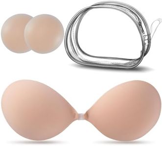 Self-Adhesive Bra,Strapless Sticky Bra Invisible Push up Lift Silicone Bras for Backless Dress (Beige, C)