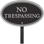 Whitehall Products 10573 Statement Marker-Wall/Lawn No Trespassing Plaque, 10 x 6, Black/Silver