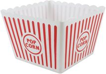 Popcorn' Large White & Red Plastic Holder (22.5 x 17.5 x 15.2 cm) 1 Piece - Reusable & Stylish Printed Stripe Design, Perfect for Group Gatherings & Retro Movie Nights