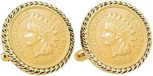 American Coin Treasures Gold-Layered Indian Head Penny Goldtone Rope Bezel Coin Cuff Links | United States Coins | Men's | Over 100 Years Old