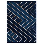 Modern Navy Blue Art Deco Living Room Area Rug Striped Geometric Stain Resistant Carpet Durable ZigZag Lounge Bedroom Kitchen Rugs 120cm x 170cm