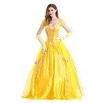 OBEEII Adult Beauty and The Beast Bell Princess Costume Women Fancy Dress Party Costume COS Belle Princess Photo Photography Carnival Halloween Costume（(Dress + Gloves) Yellow S