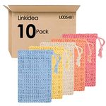 Linkidea 10 Pack Exfoliating Soap Bag Bulk Pack, Wholesale Multi-Pack Color Flax Soap Saver Pouch with Drawstring, Exfoliator Body Scrubber Soap Pocket Holder for Bath Shower