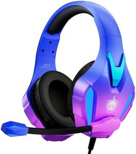 PHOINIKAS PS4 Gaming Headset for PC, PS5, Xbox Headset with 7.1 Stereo Sound, Over Ear Gaming Headphones for Switch, Mobile PS4 with Noise Cancelling Mic, LED Light (Violet)