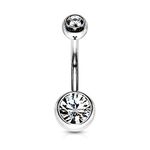 PiercedOff 316L Surgical Steel Belly Bar with Internally Threaded Clear CZ Gem Balls - Bar Thickness 14GA (1.6mm) / Bar Length 11mm / Ball Sizes 5mm Top Ball and 8mm Bottom Ball