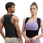 FHOCSLO Back Brace Posture Corrector Women and Men, Adjustable Shoulders Straightener - Breathable Upper Lower Back Support Belt Strap for Relieve Pain, Hunchback and Scoliosis (Black, M)