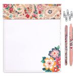 Vera Bradley Desk Mouse Pad with Storage and Office Supplies, Large Notepad Mousepad Has 80 Sheets, Desk Accessories Set Includes Black Ink Pen, Gel Pen, and 5 Paper Clips (Prairie Paisley)