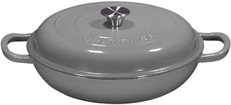 Bruntmor 3.8 Quart Enamel Cast Iron Dutch Oven with Handles and Lid - Versatile Cast Iron Skillet - Shallow Cookware Braising Pan for Casserole Dish - Crock Pot for Cooking and Serving - Gray