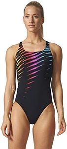 Adidas Women's Performance Inf+P Allover Print One Piece Swimsuit, Black/Shock Pink/Eqt Yellow, 12 Size