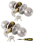 (2 Pack) Entry Door Knobs with Lock and Keys All Alike,Exterior/Interior Door Handles for Bedroom or Bathroom,Satin Nickel Door Hardware by Lanwandeng