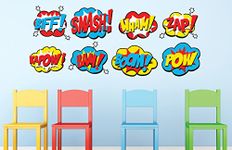 "Superhero Fabric Wall Decals, Set of 8 Comic Book Word Bursts, Pow, Boom, Smash, Wham and More, Size Small"