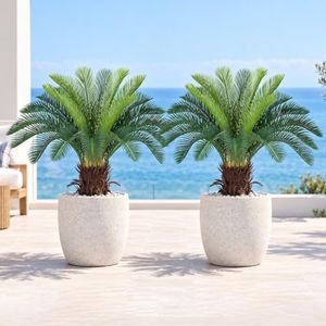 Keeplush 2.5ft Artificial Sago Palm – 30in Faux Cycas Revoluta Fake Floor Plant, Fake Floor Plant for Indoor Outdoor, Front Porch Patio Home Office Decor, Tropical Fake Plant, Green 2Pcs