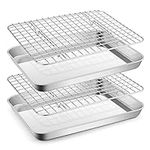 Small Stainless Steel Baking Sheet with Rack Set, E-far 10.5”x8.3” Cookie Sheet Pan for Toaster Oven, Rimmed Metal Tray with Wire Rack for Cooking/Baking/Cooling, Non-toxic & Dishwasher Safe