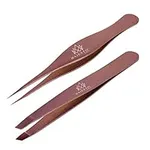 Majestic Bombay Fine Point + Slant Tweezers for Women and Men – Splinter Ticks, Facial, Brow and Ingrown Hair Removal–Sharp, Needle Nose, Surgical Tweezers Precision Best Tweezers for Chin Hair