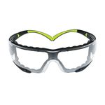 3M Safety Glasses, SecureFit, ANSI Z87, Dust Protection, Anti-Fog Anti-Scratch Clear Lens, Green/Black Frame, Flexible Temples, Removable Foam Gasket