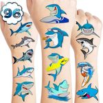 Shark Temporary Tattoos Stickers Theme Blue Ocean Birthday Party Decorations Favors Supplies Decor 96PCS Cool Cute Funny Under Sea Fish Animals Tattoo Gifts For Kids Boys Girls School Prizes Carnival