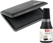 COLOP Black Ink Pad & Ink Pad Refill 2 Pack | Suitable for Stamping Letters | Used for Crafting, Home and Office Use | 110mm x 70mm Stamp Pad & 25ml Ink