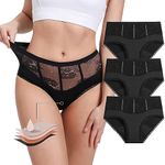 Mordlanka Period Underwear for Women High Waisted Lace Menstrual Period Panties with Middle Absorbency, Black, Medium