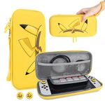 DLseego Carrying Case for Switch/Switch OLED - Hard Portable Case Shell Pouch with 10 Game Cartridges and Thumb Grips Caps Compatible with Switch Console Accessories,Yellow