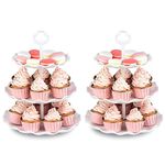 NWK Pack of 2 Large Stable 3-Tier Cupcake Stand 30cm Height Plastic Cake Stand Food Round Display for Wedding Birthday Graduation Afternoon Tea Party (White, Large)