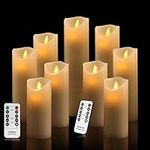 Antizer Flameless Candles Set of 9 Ivory Dripless Real Wax Pillars Include Realistic Dancing LED Flames and 10-Key Remote Control with 24-Hour Timer Function 400+ Hours by 2 AA Batteries