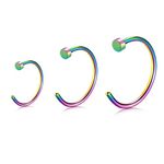 BodyJewelryOnline Adult Nose Hoop Ring Stud 3Pcs Multi-Color Nose Screw 20G 18G (18G)