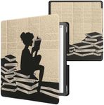 kwmobile Case Compatible with Amazon Kindle Scribe Case - eReader Cover - Girl and Books Black/Beige