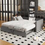 BTM Upholstered Single Bed, 3FT Day Bed, 90x190cm Trundle Bed, can be Joined into a Double Bed(180x190cm), Day Bed with Trundle(90x180cm), Pull Out Sofa Bed, Grey Linen