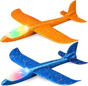 2 Pack LED Light Airplane,17.5" Large Throwing Foam Plane,2 Flight Mode Glider Plane,Flying Toy for Kids,Gifts for 3 4 5 6 7 8 9 Years Old Boy,Outdoor Sport Toys Birthday Party Favors Foam Airplane
