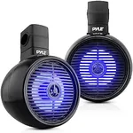 Pyle Bluetooth Waterproof Off-Road Speakers - 8” 300W 2-Way Marine Wakeboard Tower Sound System w/LED Light, Full Range Outdoor Stereo Speaker for Car ATV UTV, Jeep, Boat, Includes Brackets (Black)