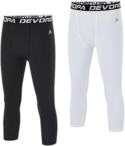 DEVOROPA Boys Leggings Quick Dry Youth Compression Pants Sports Tights Basketball Base Layer, 3/4 Black/White(2-pack), Small