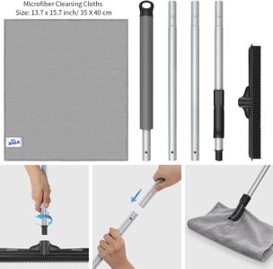 MR.SIGA Rubber Broom 3-in-1 Carpet Brush – Pet Hair Removal, Squeegee, 61" Adjustable Handle, Microfiber Cloth Included