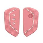 kwmobile Key Cover Compatible with VW Golf 8 3 Button Car Key - Soft Silicone Car Key Fob Holder Protector Case - Pink/White