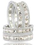 NMII Stylish Metal with AD Diamond Bangles Kada Set For Women & Girls | White Stone Bangles | Kada Set For Women | Chudi Set | Fashionable Bangles For Wedding, Party, Daily-(F188-Silver-2.4)