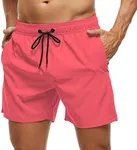 SILKWORLD Mens Swim Trunks Quick Dry Beach Shorts with Zipper Pockets,MQ18_Zip_Watermelon Red,X-Small